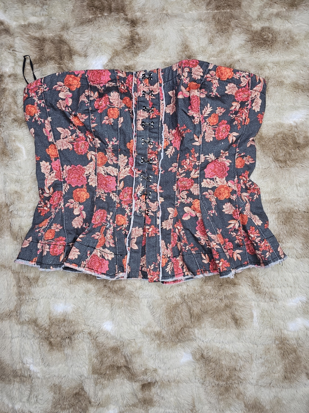 Free People lights out Floral Corset Bustier Top Boho  Hook Eye Strapless  S